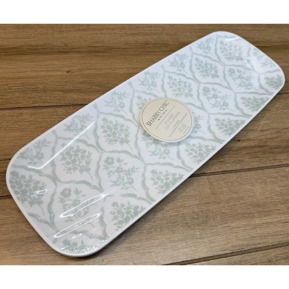 Shabby Chic 17.5" Serving Platters Set of 3 Green Toile Floral Trays Disposable